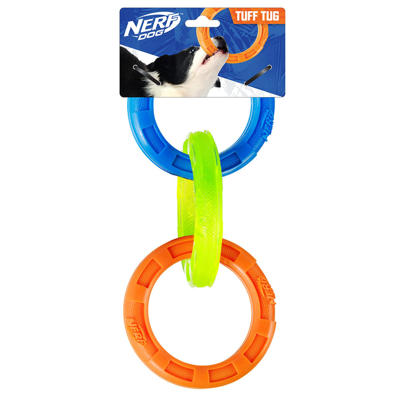 Nerf Dog 11.5in 3-Ring TPR Tug - Blue, Green & Orange - PawsPlanet Australia