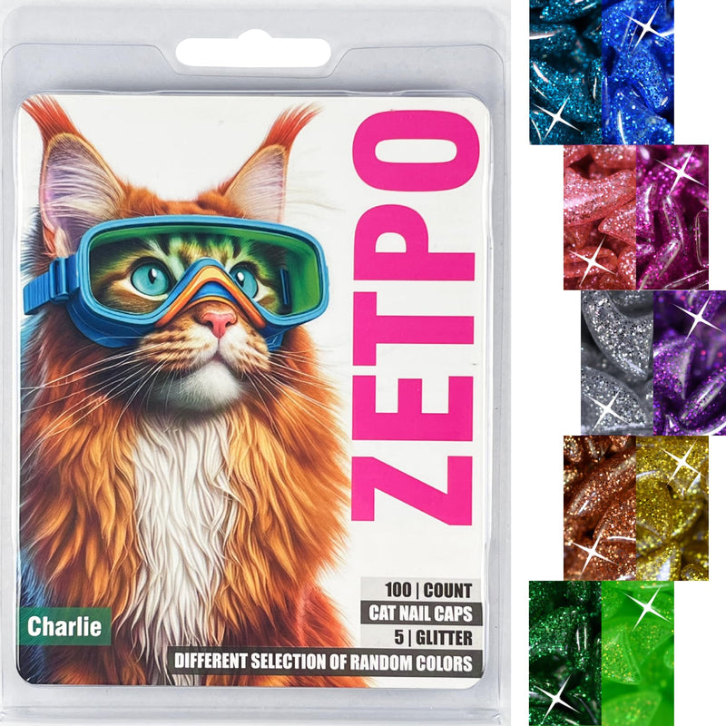 zetpo Cat Nail Caps | Cat Claw Covers | with Adhesives and Applicators (L, 5X Glitter Random Colors | 100 pcs) L - PawsPlanet Australia