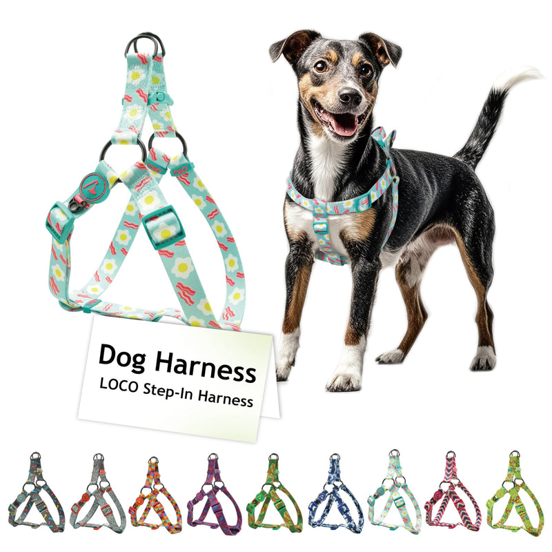 DOCO LOCO Step-in Dog Harness - Colorful Designs, Comfort Fit, Good for Training and Walking S Bacon & Egg - PawsPlanet Australia