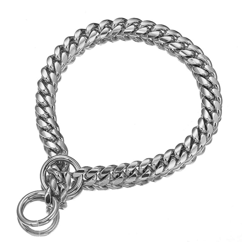 Aiyidi Heavy Duty Pet Collar, Wide 12/15/18mm Silver Dog Chain, Cuban Curb Link Dog Collar, Strong Stainless Steel Metal Chain for Dog - Shepherd Dog, Labrador, Rottweiler, Bulldog 15mm Wide 26inches - PawsPlanet Australia