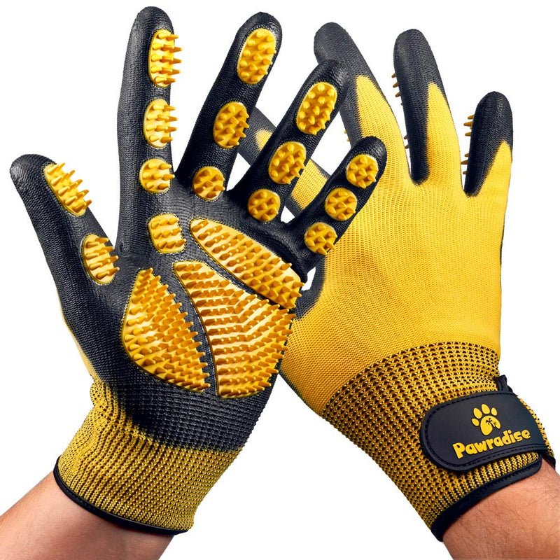 Pet Grooming and Bathing Gloves - Effective Pet Hair Remover for Cats, Dogs & Horses - Long & Short Fur - Deshedding Gloves for Pets Yellow - PawsPlanet Australia