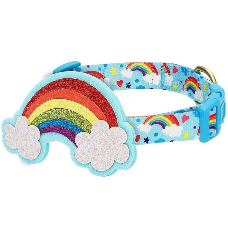 Blueberry Pet Rainbow Clouds Adjustable Dog Collar with Blingy Decor, Small, Neck 12"-16"