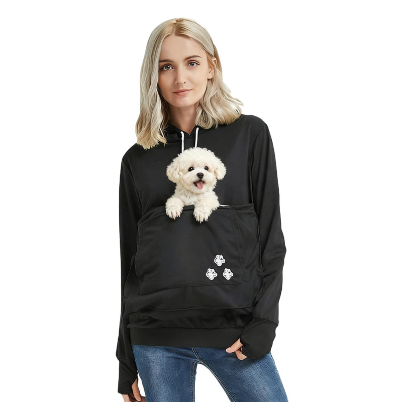XUDREZ Unisex Big Pouch Hoodie Long Sleeve Pet Dog Holder Carrier Sweatshirt Hooded Pocket Kangaroo Hoodie 3X-Large Black - PawsPlanet Australia