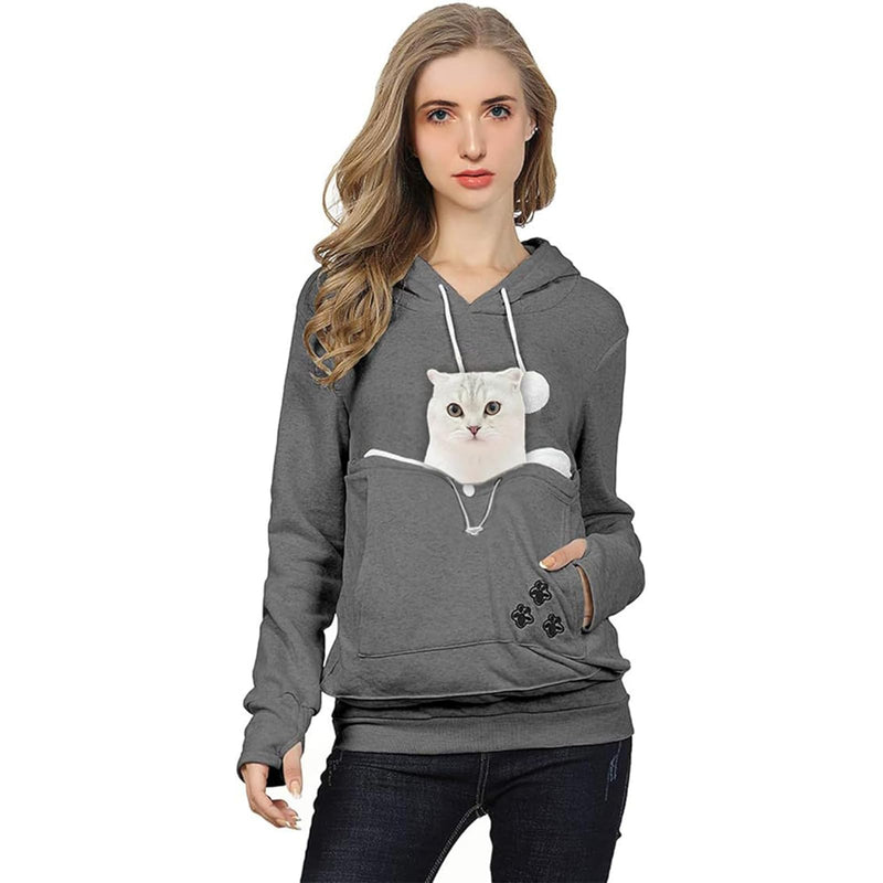XUDREZ Unisex Big Pouch Hoodie Long Sleeve Pet Dog Holder Carrier Sweatshirt Hooded Pocket Kangaroo Hoodie 3X-Large Dark Grey - PawsPlanet Australia