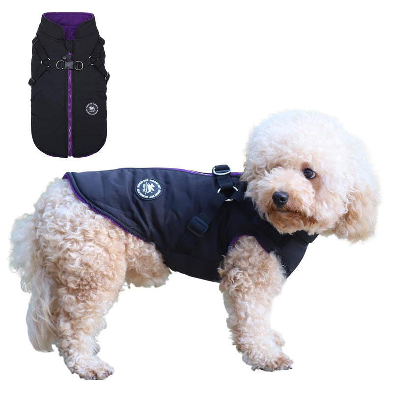 Norbi Dog Coat - Winter Jacket with Built-in Harness, Adjustable Warm Coats for Small to Large Dogs in Cold Weather Medium Black - PawsPlanet Australia