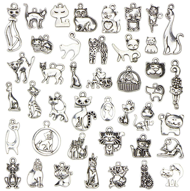Assorted Cats Pet Charm Pendant for DIY Jewelry Making Accessaries(42pcs,Antique Silver) - PawsPlanet Australia