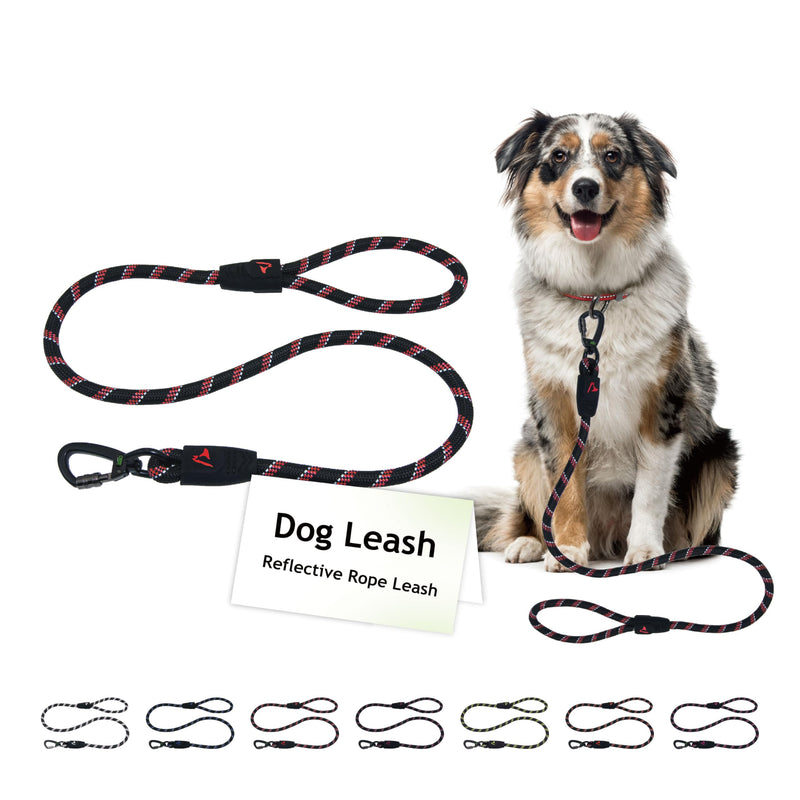 DOCO Dog Leash for Small Dogs - Reflective Rope Lead w/Soft Silicone Grip, Click & Lock Snap Lightweight Leash Dog Leashes, Durable for Walking & Running - Safety Lime, Width - 3/8”, Length - 5FT S-5ft Red
