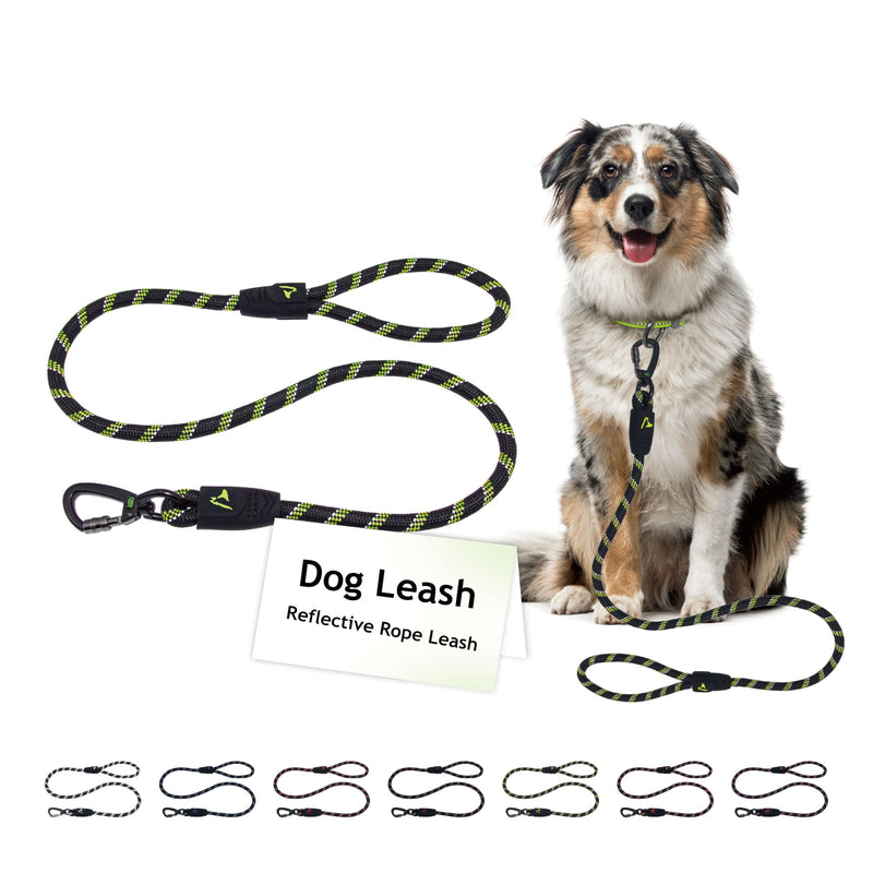 DOCO Dog Leash for Small Dogs - Reflective Rope Lead w/Soft Silicone Grip, Click & Lock Snap Lightweight Leash Dog Leashes, Durable for Walking & Running - Safety Lime, Width - 3/8”,Length - 5FT S-5ft - PawsPlanet Australia