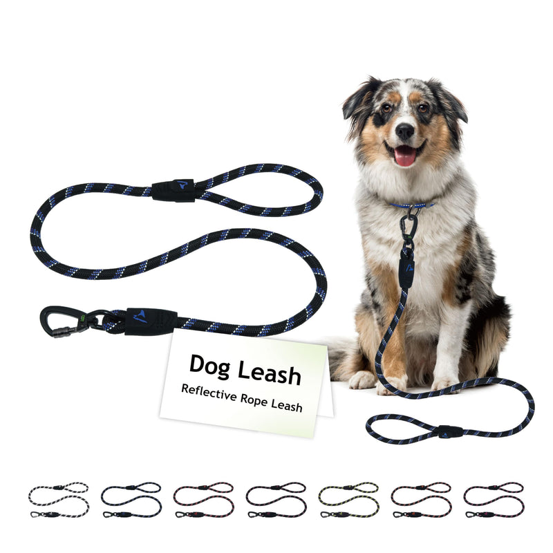 DOCO Dog Leash for Small Dogs - Reflective Rope Lead w/Soft Silicone Grip, Click & Lock Snap Lightweight Leash Dog Leashes, Durable for Walking & Running - Blue, Width - 3/8”, Length - 5FT S-5ft - PawsPlanet Australia