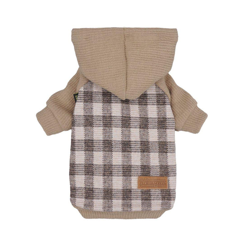 Fitwarm Tartan Plaid Dog Hoodie, Knitted Dog Clothes for Small Dogs Boy, Pet Sweatshirt, Knitted Sweater, Beige, Small Khaki - PawsPlanet Australia