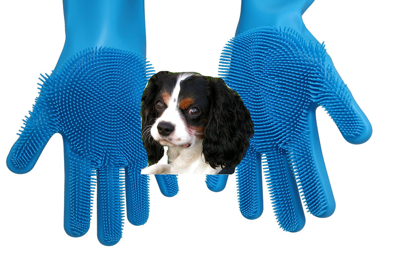 Pet Grooming Gloves - Hair Removal, Massage, and Bathing Shampoo Gloves in Blue - PawsPlanet Australia