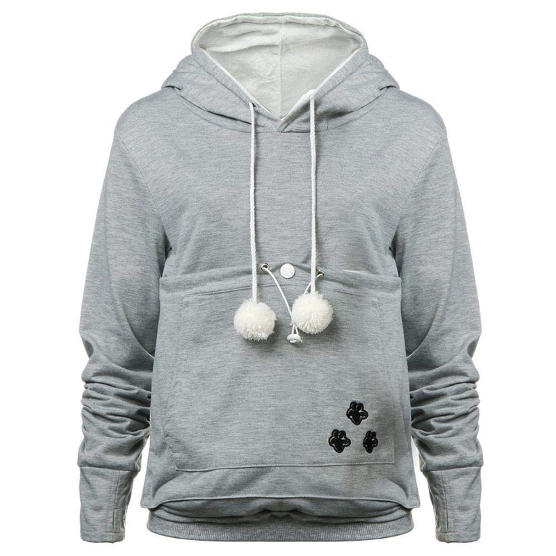 YYW Womens Pet Hoodies Pullover Sweatshirt Oversized Cat Hoodies Pet Holder Cat Dog Pouch Carriers (Gray,X-Large) X-Large Gray - PawsPlanet Australia