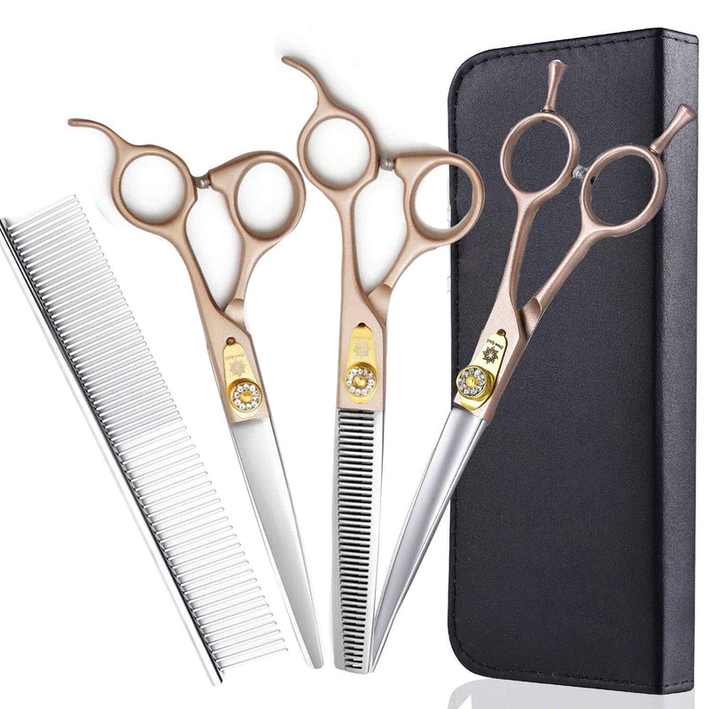 7 Inches Professional Pet Grooming Scissor, 440C Japanese Steel Straight & Curved & Thinning & Chunker Shears/Scissors for Dog Cat and More Pets (7 inch-Grooming Scissors Set) 7 Inch-grooming Scissors Set - PawsPlanet Australia