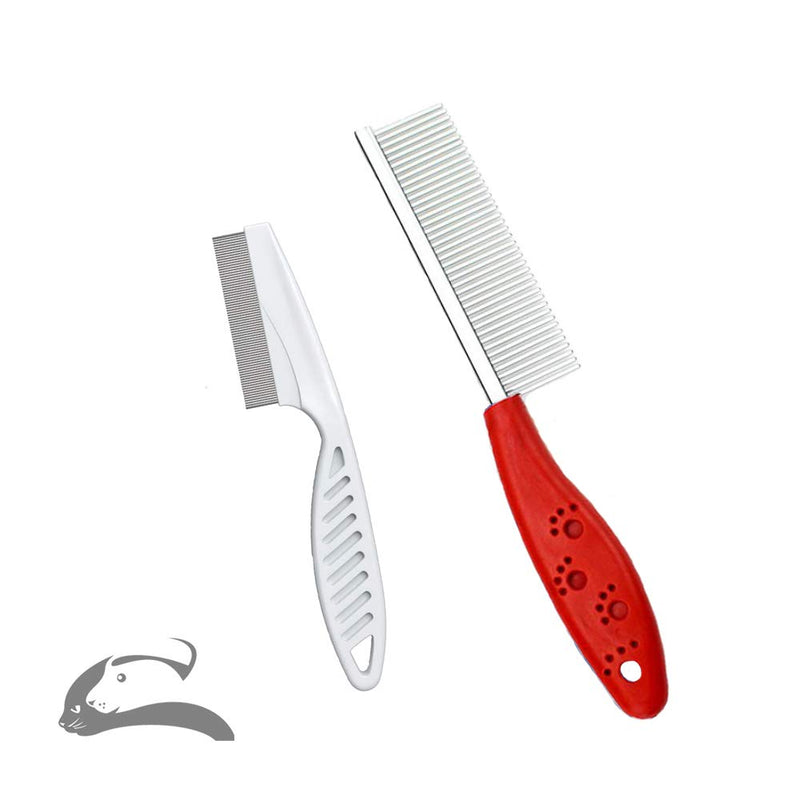 Pet Comb for Dogs & Cats,Small Dog & Cat Grooming Comb 2 Combs,Pet Stainless Steel Teeth Dogs Comb for Removing Matted Fur, Knots & Tangles,Shedding Comb,Red - PawsPlanet Australia