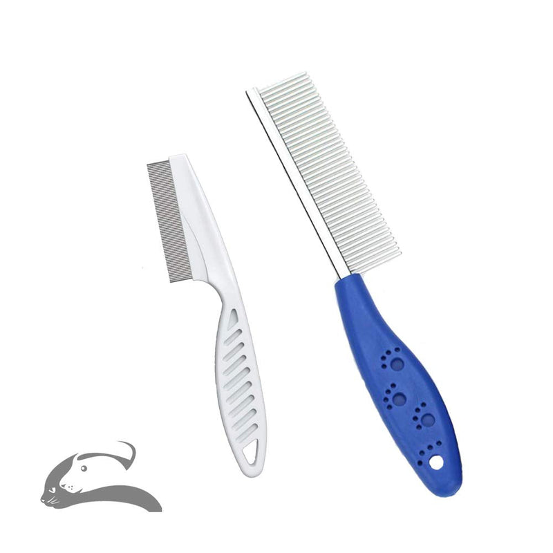 Pet Comb for Dogs & Cats,Small Dog & Cat Grooming Comb 2 Combs,Pet Stainless Steel Teeth Cats Comb for Removing Matted Fur, Knots & Tangles,Shedding Comb,Blue - PawsPlanet Australia