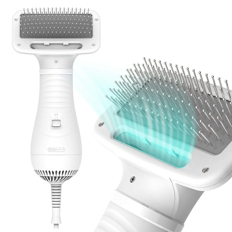 iPettie Pet Drying Hair Dryer, Compact, Lightweight, Portable, White Wide Gap Slicker Brush - PawsPlanet Australia