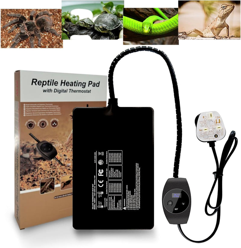 iPower Terrarium Reptile Heating Pad Under Tank Warmer Heater Mat with Digital Thermostat 4" x 7" & Control - PawsPlanet Australia