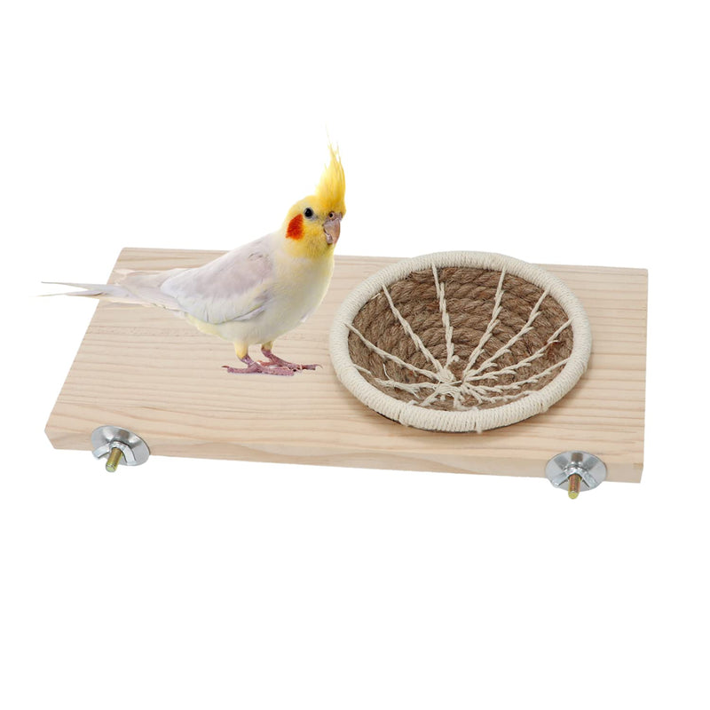Wontee Bird Perch Stand with Nest Bird Breeding Nest Bed Wooden Platform for Budgies Parakeets Cockatiels Conures (M) M
