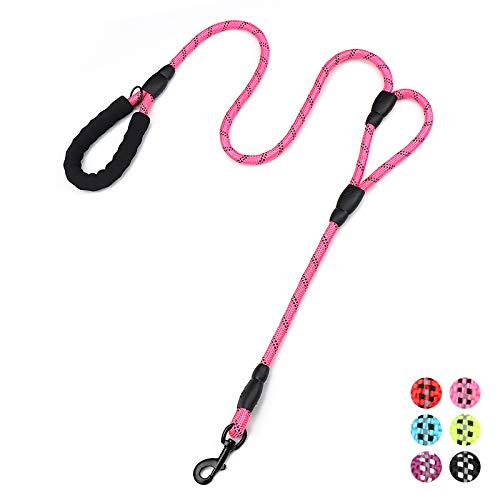 Rope Dog Leash 6ft Long,Traffic Padded Two Handle,Heavy Duty,Reflective Double Handles Lead for Control Safety Training,Leashes for Large Dogs or Medium Dogs,Dual Handles Leads(Pink) Rope-Pink - PawsPlanet Australia