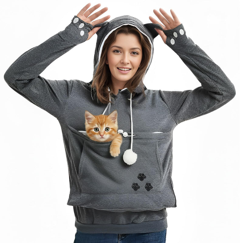 FENBEN Womens Pet Carrier Shirts Kitten Puppy Holder Animal Pouch Hood Sweatshirt Pouch Hoodie Dark Grey X-Large - PawsPlanet Australia