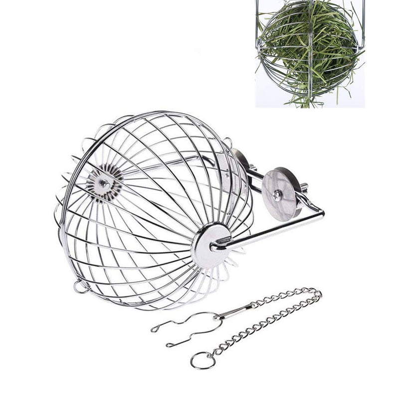 Wontee Rabbit Hay Ball Stainless Steel Hanging Feed Dispenser for Bunny Hamster Guinea Pig Rat Chinchilla B: 5.11inch Silver - PawsPlanet Australia