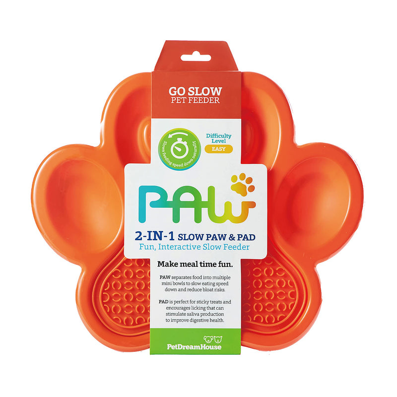 PetDreamHouse PAW 2-in-1 Slow Feeder Interactive Bowl with Removable Lick Mat - Orange - PawsPlanet Australia
