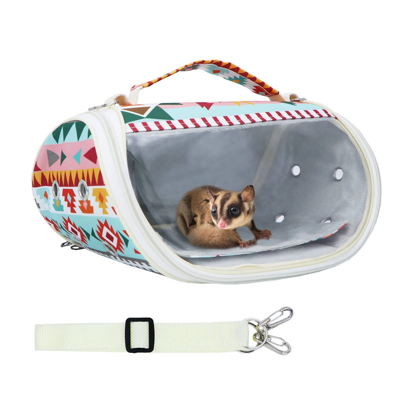 Wontee Small Pet Carrier Hamster Carrier Bag Portable Travel Carrier for Hamsters Mouse Baby Guinea Pig Hedgehog Sugar Glider Small Birds (M, Pink Ethnic) Pink Pattern - PawsPlanet Australia