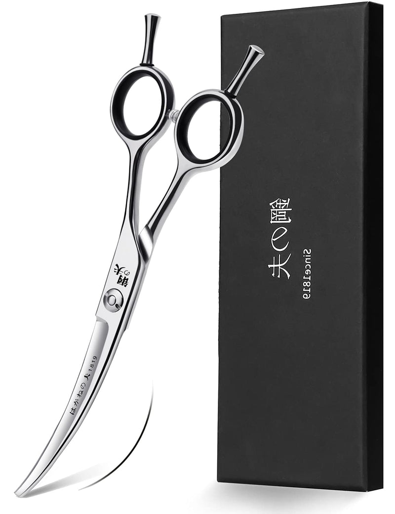 6" Hair Cutting Scissors Professional Curved Grooming Scissors for Small Dogs Cat & Hairstyle Barber Haircut Shears Japanese Stainless Steel Silent Adjustable Tension Removable Soft Ring Curved 6" - PawsPlanet Australia