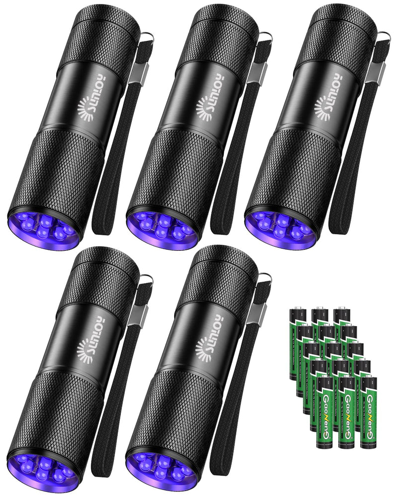 UV Flashlight Black Light UV Lights, 5 Pack 9 LED 395nm Ultraviolet Blacklight, Handheld Mini Torch Light Pet Urine Detector for Dog/Cat Urine, Dry Stains, Bed Bug(15x AAA Batteries(Black)) - PawsPlanet Australia