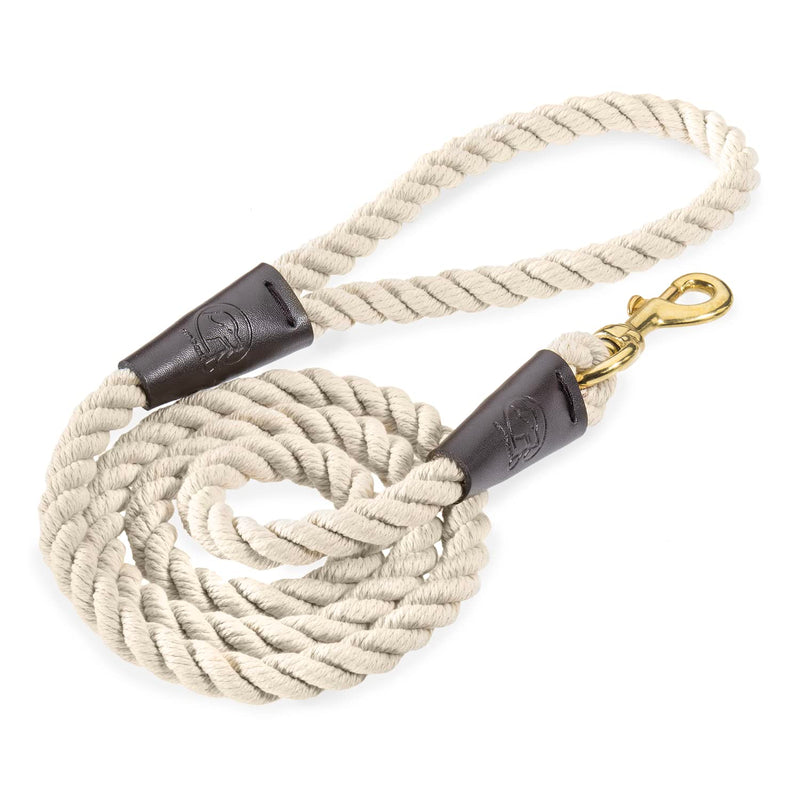 Embark Pets Country Dog Rope Lead – Braided Cotton Leads w/Strong Leather Finish for Small Medium and Large Breed Dogs – Heavy Duty for Training, Walking, Hiking (4.5 FT, Creme) 4.5 FT - PawsPlanet Australia