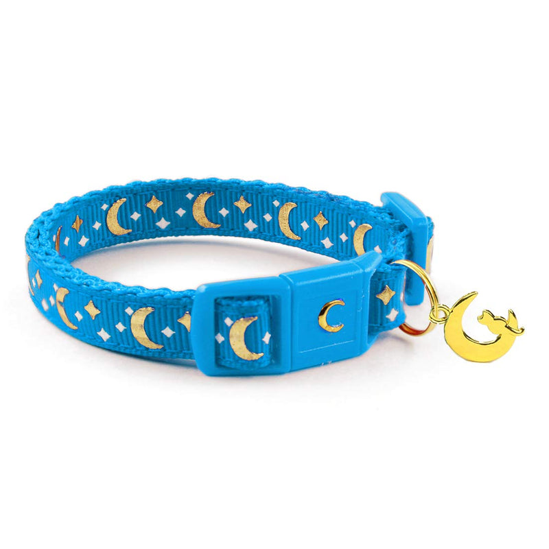 WAAAG Cat Collars, Gold Moons and Stars Cat Collar, Safety Breakaway Cat Collar, Glow in The Dark (Kitten 6.5"-10" Neck, Royal Blue) 6.5-10 Inch (Pack of 1)