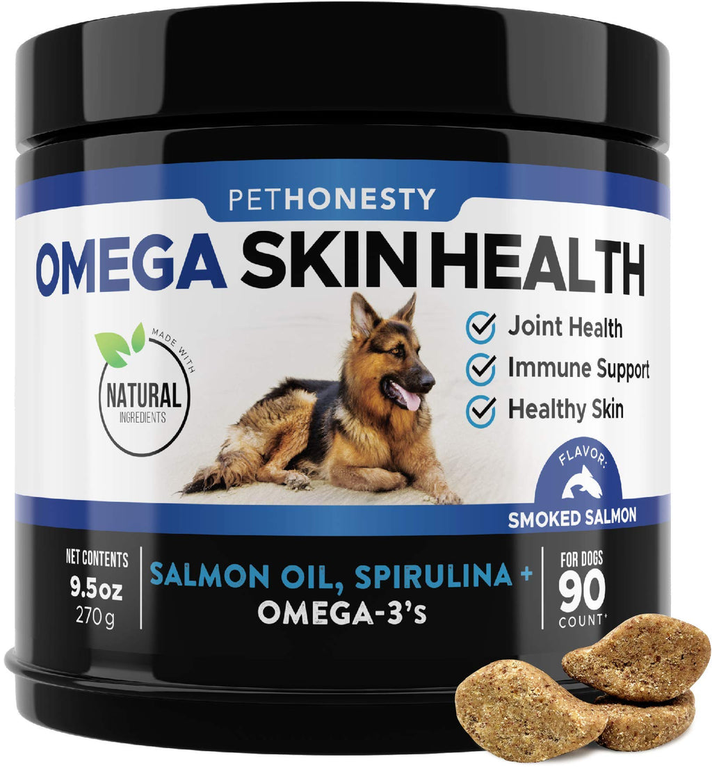 PetHonesty Omega SkinHealth Chews for Dogs - Omega 3 Fish Oil for Dogs - Kelp, Spirulina, Omega-3s, Alaskan for Healthy Skin & Coat, Helps Itchy Skin, Dog Allergies, May Reduce Shedding