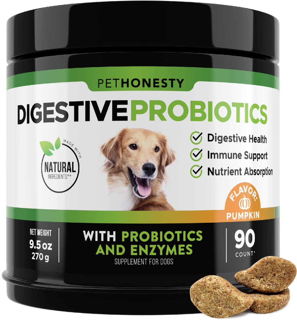 PetHonesty Natural Digestive Support for Dogs & Cats, Immunity Health, Seasonal Allergies, Occasional Diarrhea & Constipation Due to Normal Environmental Issues, Digestive Probiotics Chews for Dogs Pumpkin Dog Probiotics