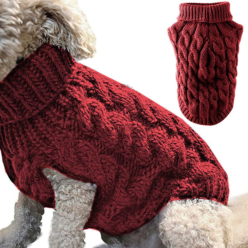 Pet Dog Turtleneck Knitting Sweater Coat Winter Warmer Thickening Pullover Knitwear Crochet Coat Clothes for Small Medium Large Dog Puppy Cat Red - PawsPlanet Australia