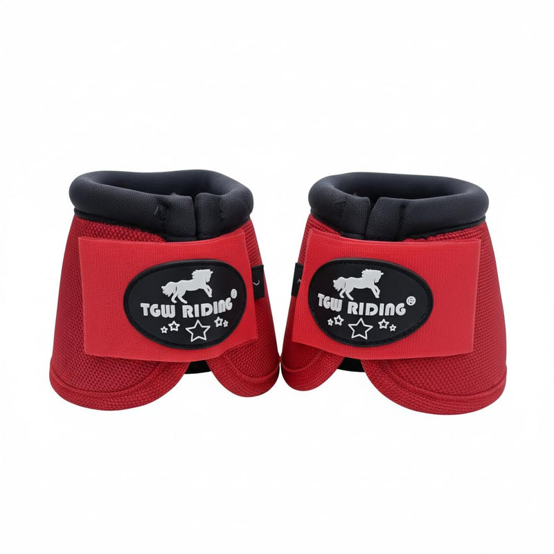 TGW RIDING 2520D Horse Bell Boots No-Turn Horse Bell Boots, Equine Ballistic Hoof Overreach Bell Boot, Pair Red Large