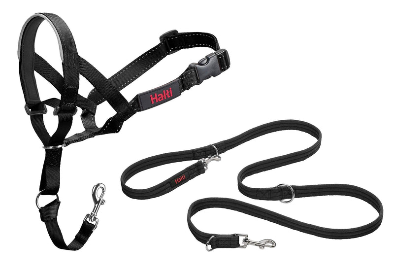 Headcollar Size 3, Black & HALTI Training Leash Size Large, Black Combination Pack - Stop Your Dog Pulling on the Leash. Adjustable, Lightweight with Padded Nose Band. Suitable for Medium Dogs Size 3 Head Collar - PawsPlanet Australia