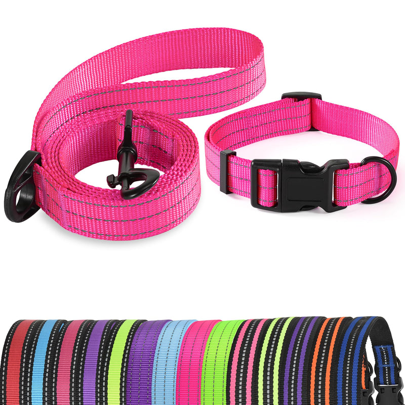 Mile High Life | Reflective Dog Collar Leash Set | Small Medium Dog Collar Leash Adjustable (Reflective Solid Pink, Large (Pack of 2)) Large (Pack of 2) Reflective Solid Pink - PawsPlanet Australia