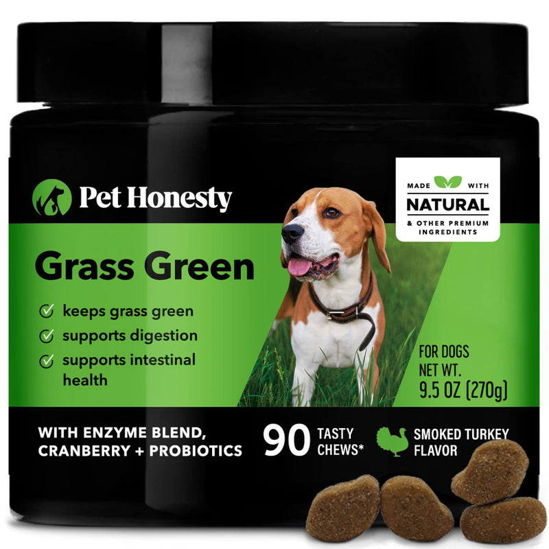 PetHonesty Grass Green Grass Burn Spot Chews for Dogs - Dog Pee Lawn Spot Saver Treatment Caused by Dog Urine - Cranberry, Apple Cider Vinegar, DL-Methionine Grass Treatment Rocks - 90 Chews Smoked Turkey