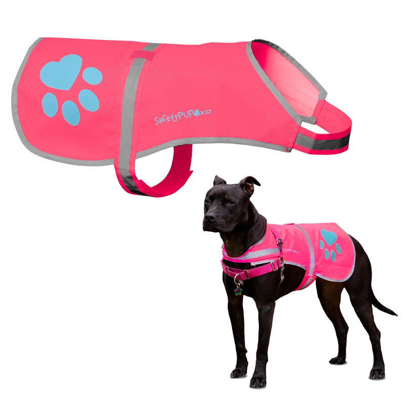 SafetyPUP XD Dog Reflective Vest – Hi-Vis Fluorescent Visibility That Helps to Safeguard Your Pet On/Off Leash in Urban & Rural Areas (Pink, X-Large) Pink - PawsPlanet Australia