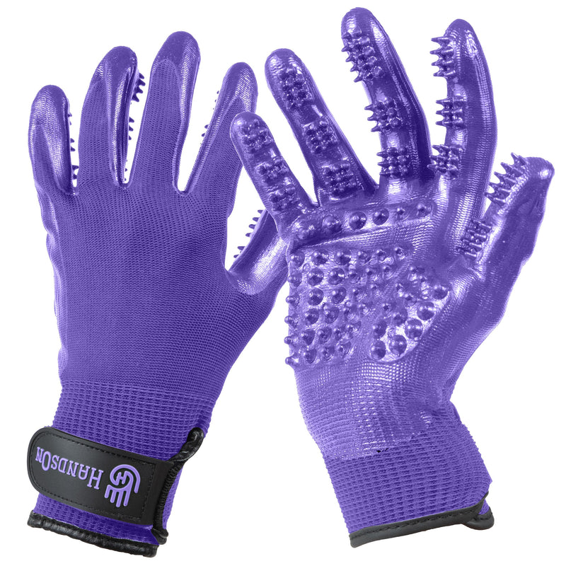 H HandsOn Pet Grooming Gloves - Patented #1 Ranked, Award Winning Shedding, Bathing, & Hair Remover Gloves - Gentle Brush for Cats, Dogs, and Horses (Mono Purple, Junior) Junior (1 Pair) Mono Purple - PawsPlanet Australia
