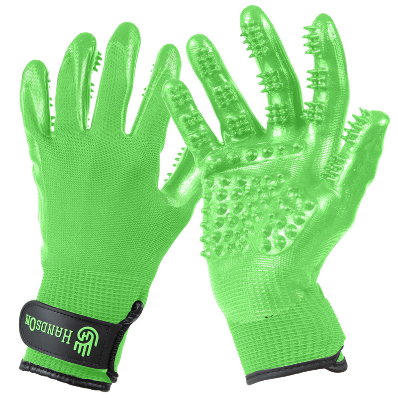 H HANDSON Pet Grooming Gloves - Patented #1 Ranked, Award Winning Shedding, Bathing, & Hair Remover Gloves - Gentle Brush for Cats, Dogs, and Horses (Mono Green, Small) Small (1 Pair) Mono Green - PawsPlanet Australia