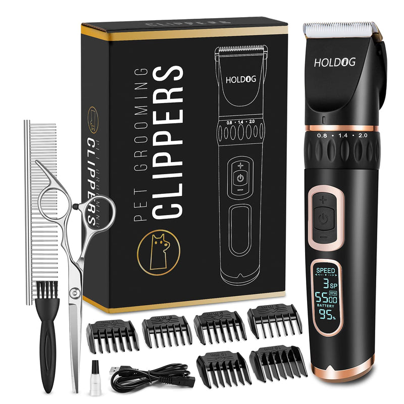 Dog Clippers Professional Heavy Duty Grooming Clipper 3-Speed Low Noise High Power Rechargeable Cordless Pet Tools for Small & Large Dogs Cats Pets with Thick Coats Black - PawsPlanet Australia