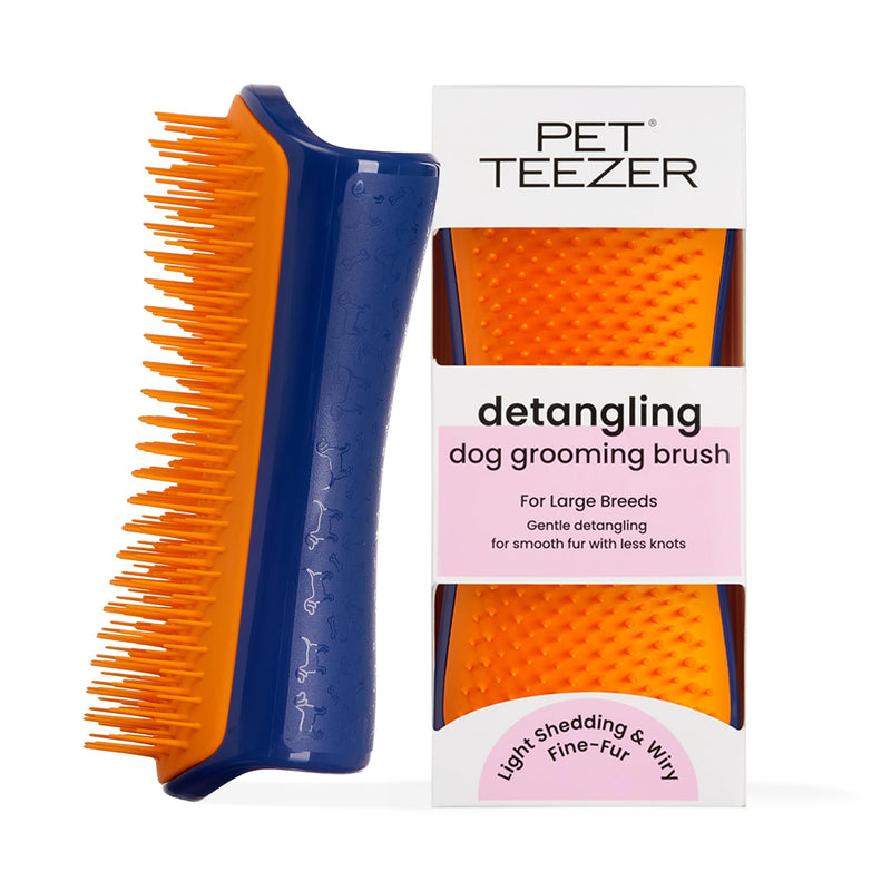 Pet Teezer Detangling Dog Grooming Brush, Dog Bath Brush for Long Haired Breeds and Wet or Dry Fur, Large, Navy & Orange Large Detangling