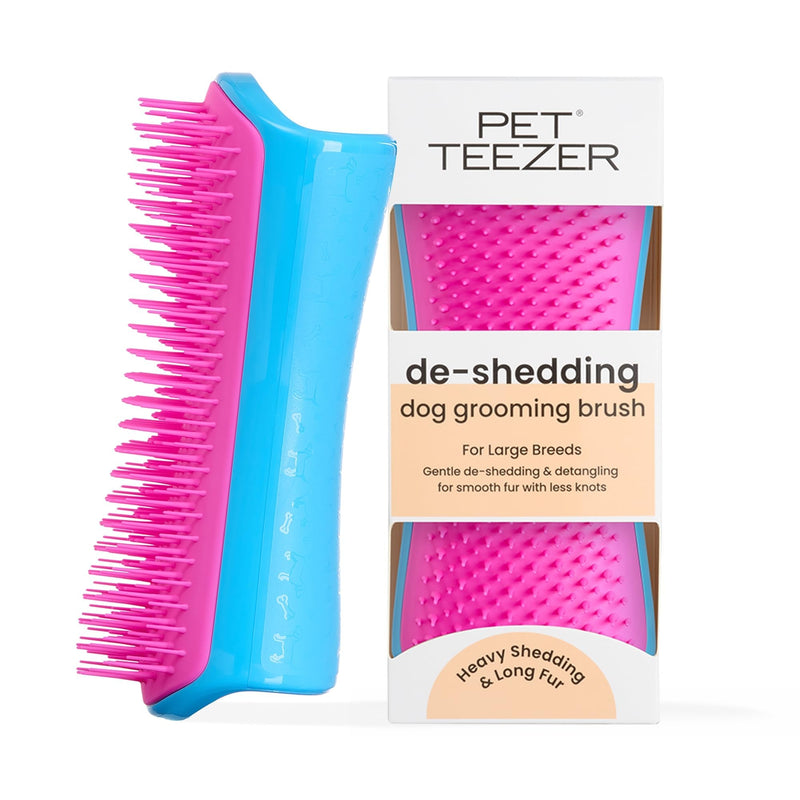 Pet Teezer De-Shedding Dog Brush by Tangle Teezer, Dog Grooming Tool for Long Haired Breeds and Wet or Dry Fur, Large, Blue & Pink Large De-shedding - PawsPlanet Australia