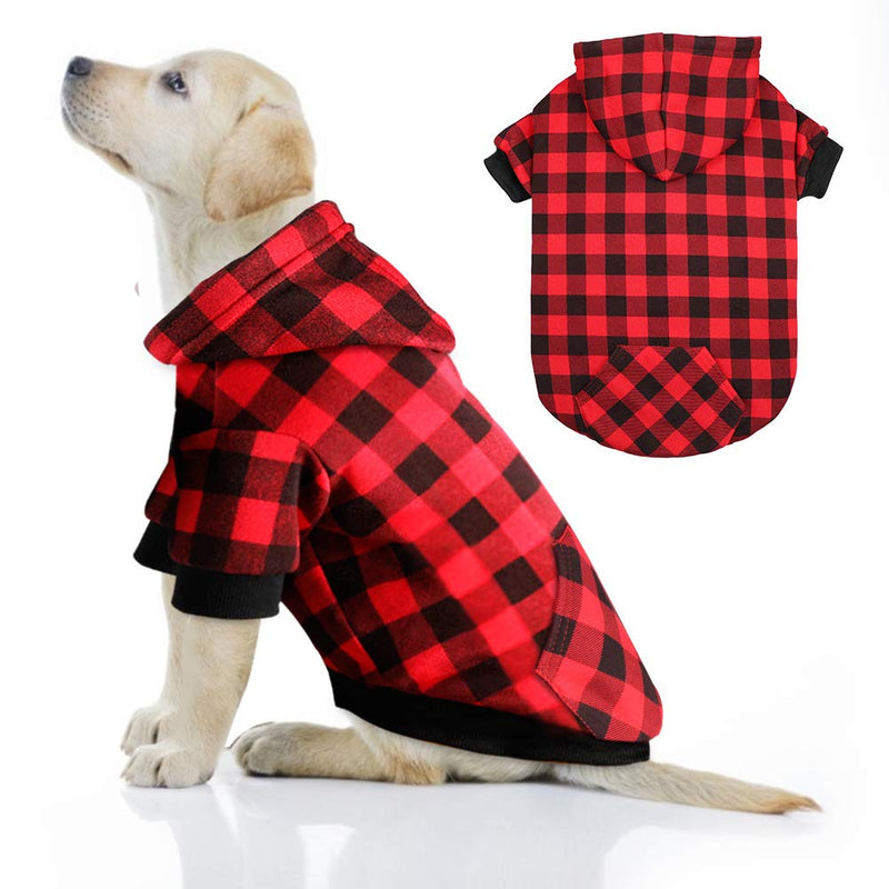 Red Plaid Dog Hoodie Sweater for Dogs Pet Clothes with Hat and Pocket（XL） XL Red Plaid - PawsPlanet Australia