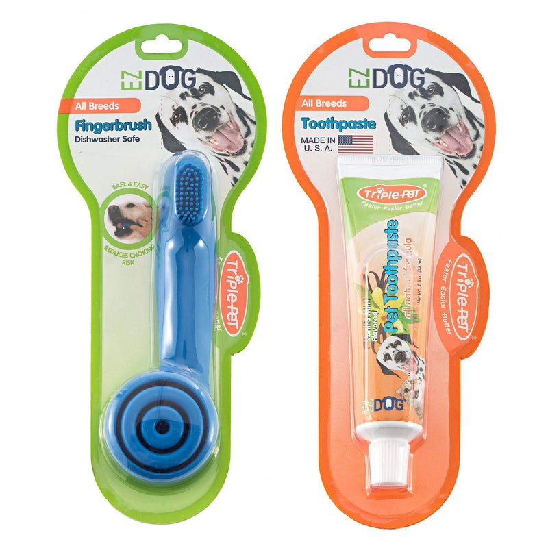 EZ Dog Finger Brush for Dogs and Puppies & Vanilla Mint Dog Toothpaste Combo Pack | Dog Dental Care Bundle Includes Fingerbrush and Dog Toothpaste for Fresh Breath and Dental Hygiene