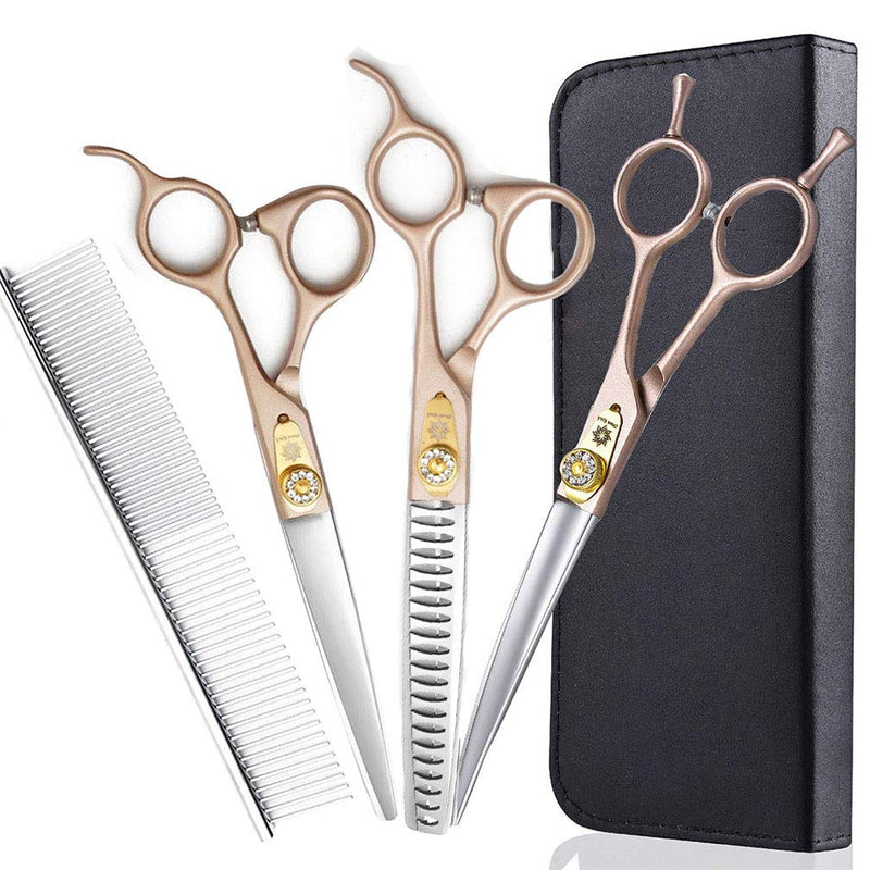 7 Inch Professional Pet Grooming Scissor, 440C Japanese Steel Straight & Curved & Thinning & Chunker Shears/Scissors for Dog Cat and More Pets (7-inch-Grooming Scissors Set 02) 7-inch-grooming Scissors Set 02 - PawsPlanet Australia