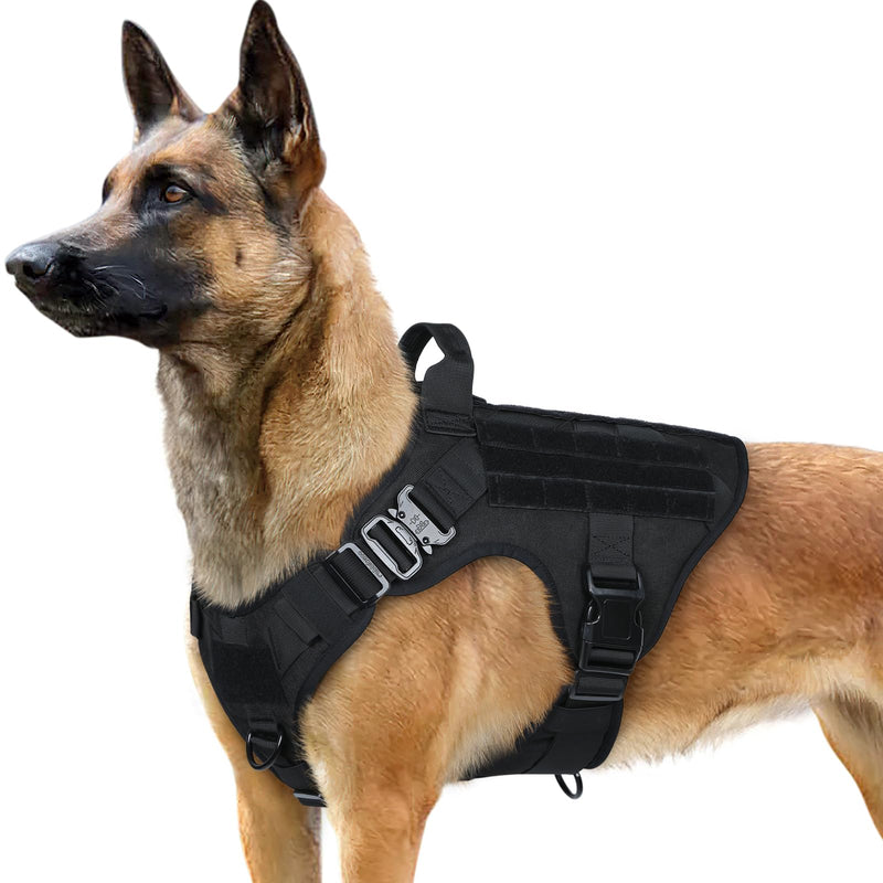 rabbitgoo Tactical Dog Harness for Large Dogs, Heavy Duty Dog Harness with Handle, No-Pull Service Dog Vest Large Breed, Adjustable Military Dog Vest Harness for Training Hunting Walking, Black, L - PawsPlanet Australia