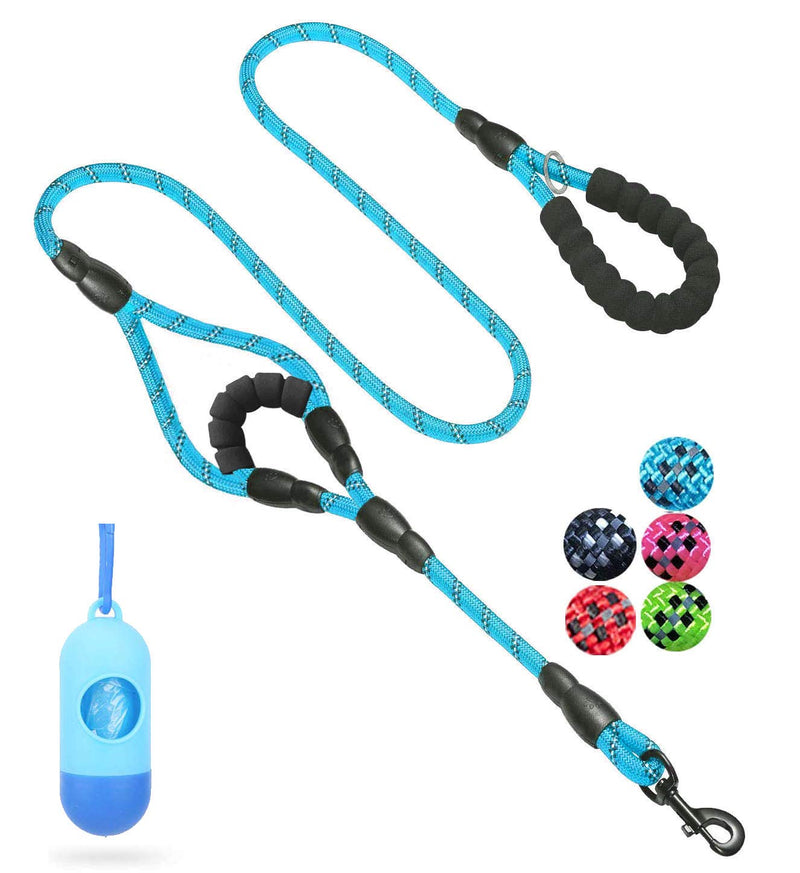 JSXD Heavy Duty Double Handle Dog Leash - 5 FT, Padded & Reflective, Rope for Small to Large Dogs (Blue) Rope-Blue - PawsPlanet Australia