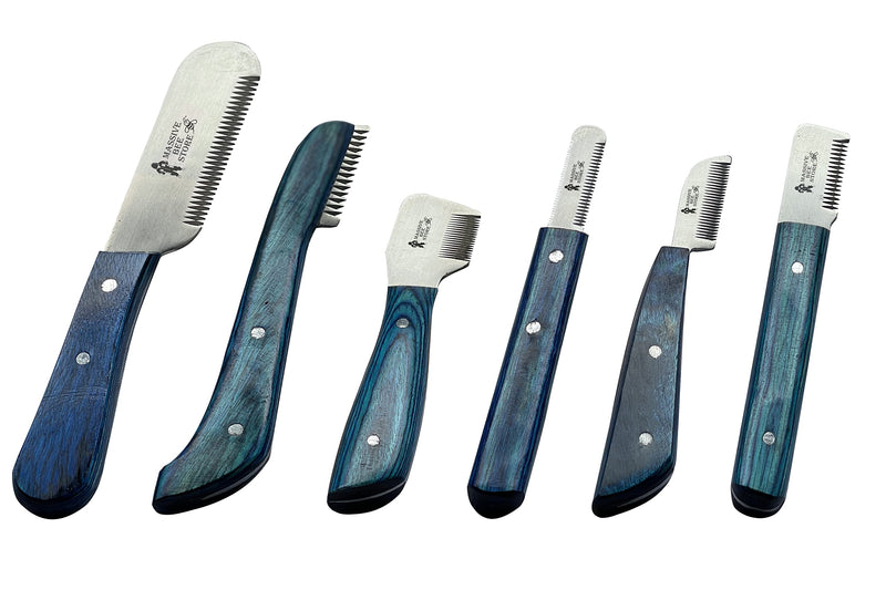 Dog Grooming Coat Stripping Knife Stripper Trimmer Tool Wooded Handle tripping Knives Set of 6 in Stainless Steel non slip tool for grooming dogs (Blue) Blue - PawsPlanet Australia